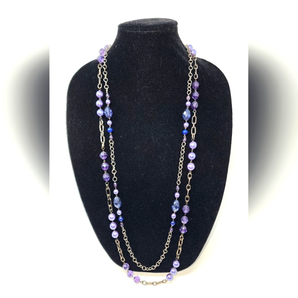 Vintage 90s purple gunmetal long strand beaded necklaces